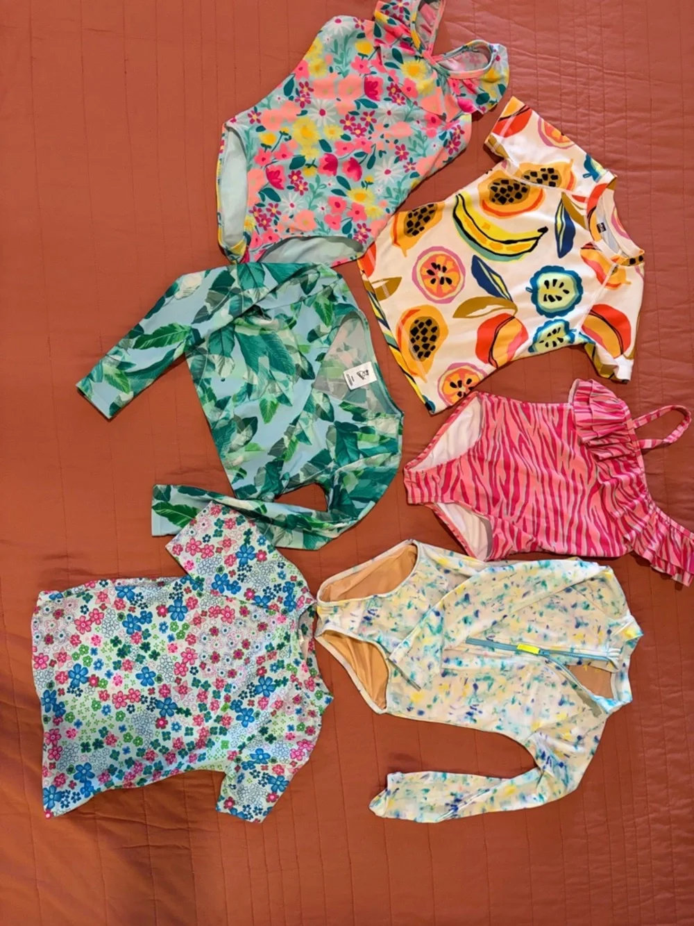 Lot of girls swimwear, floral, zebra, fruit patterns. Size 6-7. EUC! - Picture 2 of 7